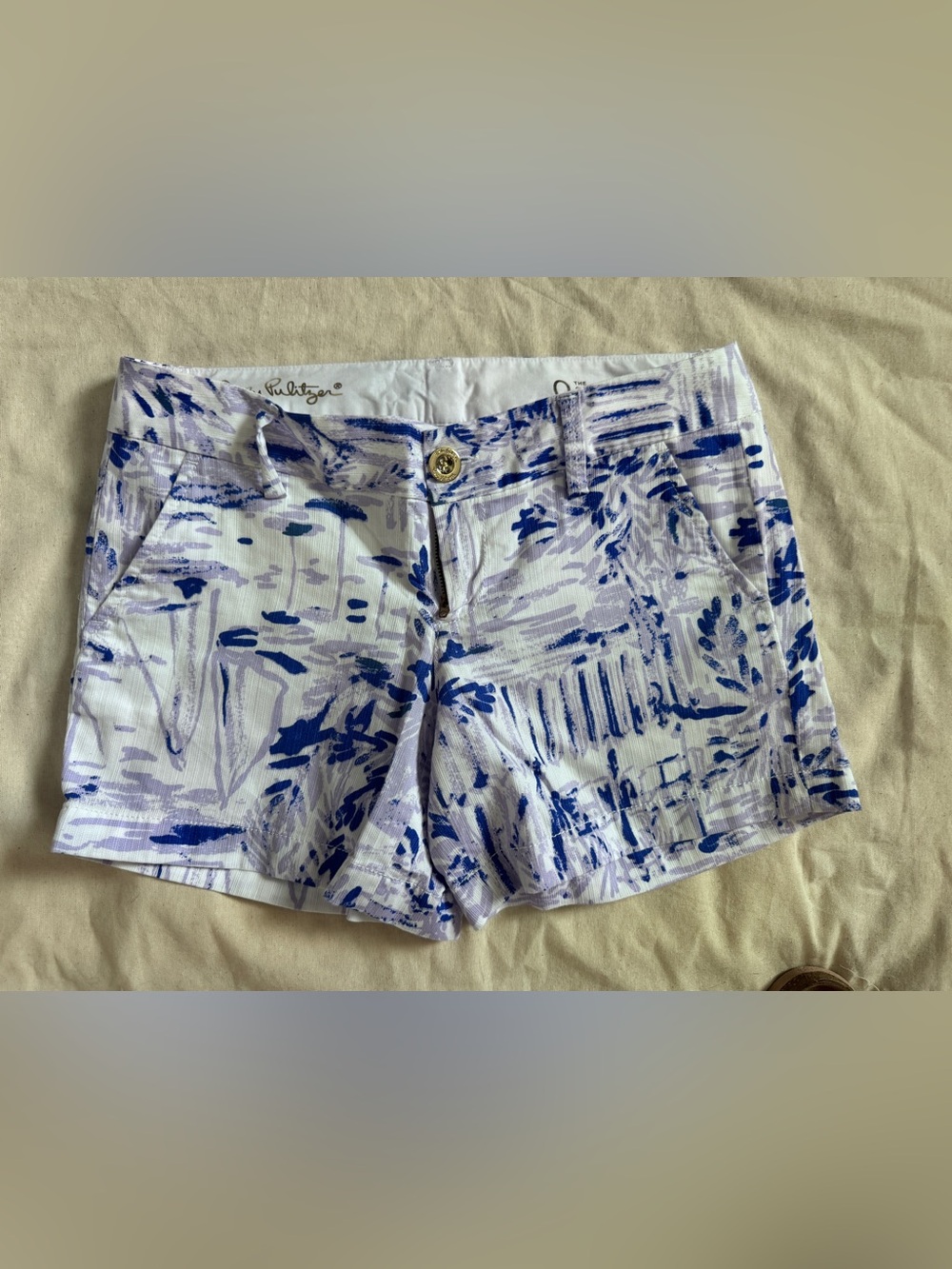Lilly Pulitzer White Callahan Shorts with Blue & Lavender Brushstroke Print-0